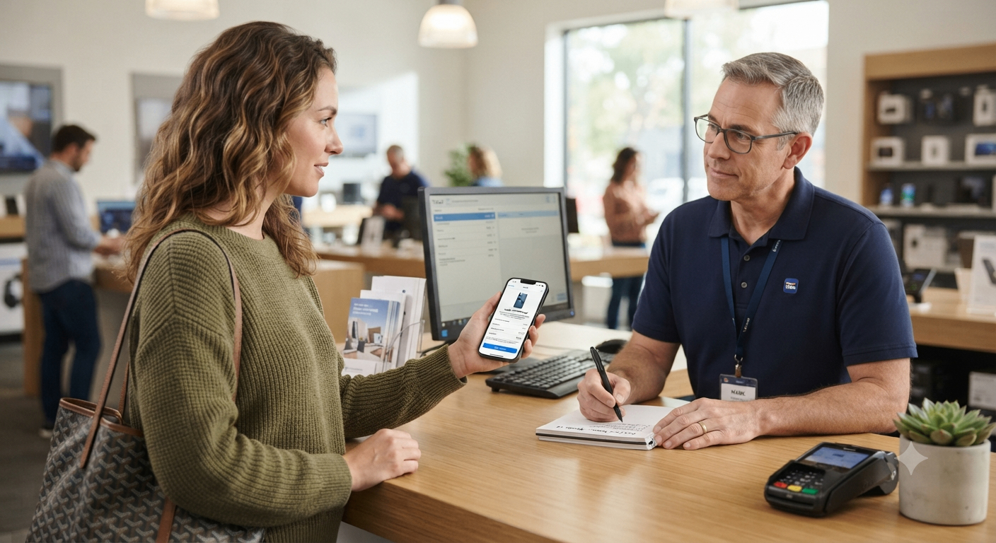 A calm agent handling a customer complaint.