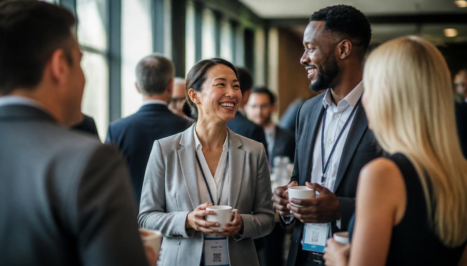 Professionals chatting at a networking event