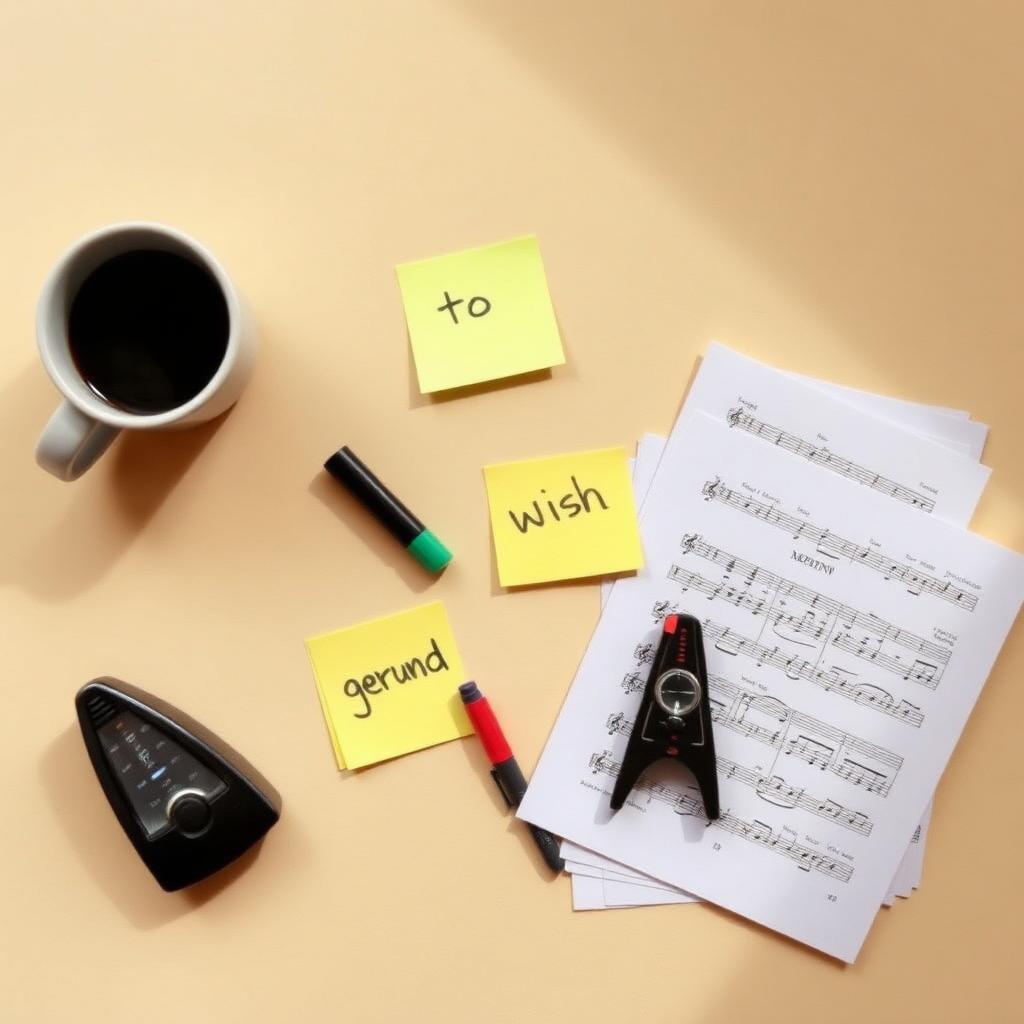 Review desk with sticky notes, metronome and sheet music