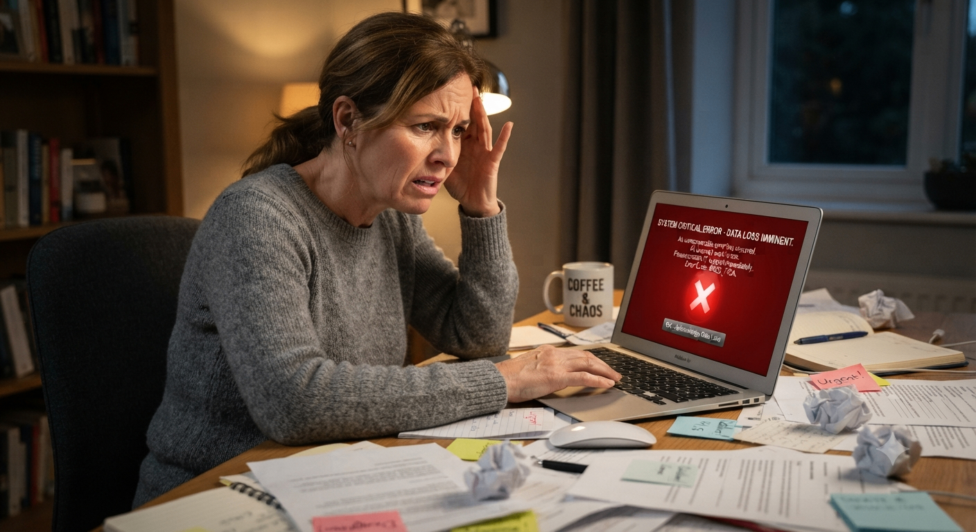 Employee dealing with a critical incident at a desk.