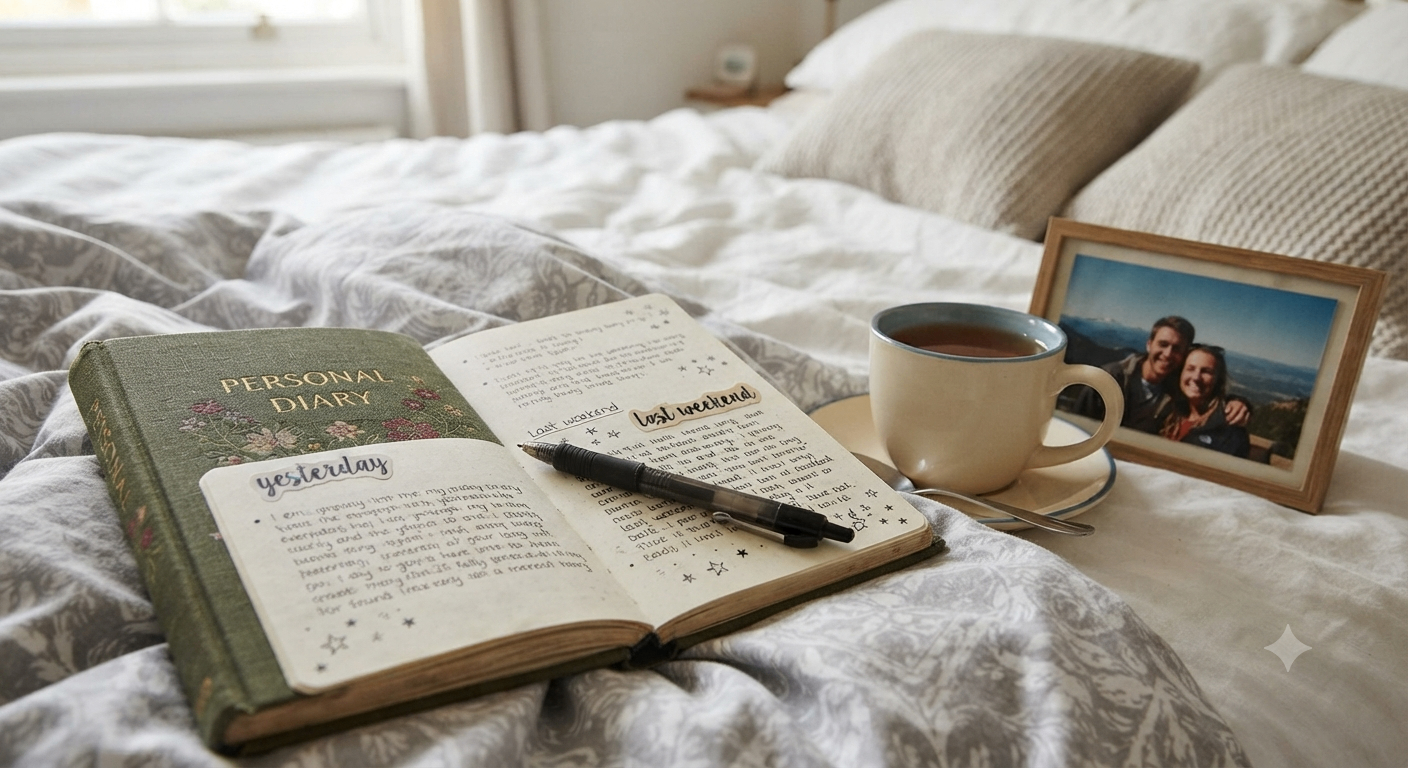 Personal diary on the bed