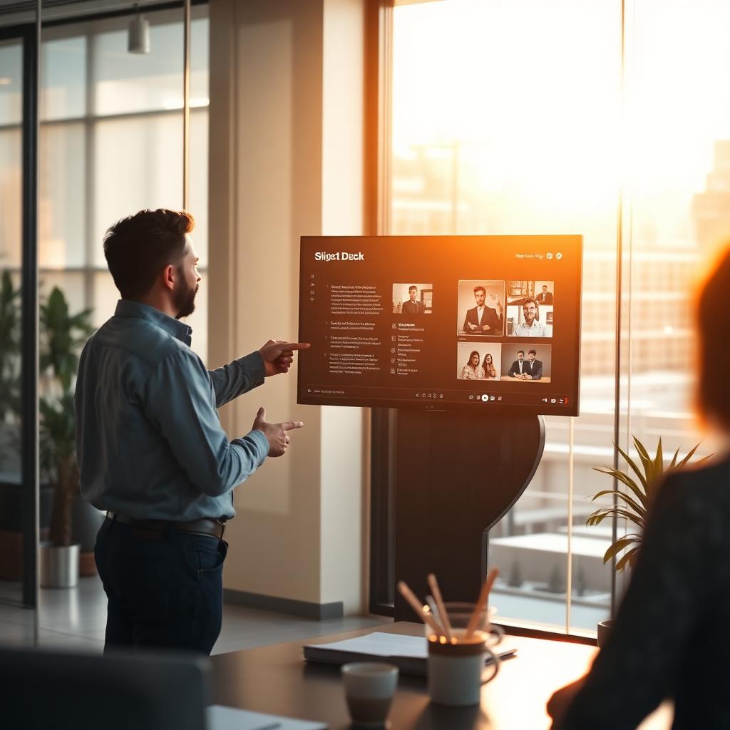 A modern company reception with employees walking through the entrance