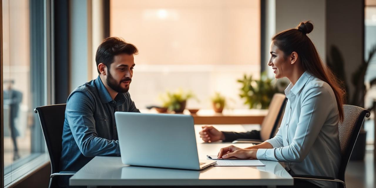 A new employee and a mentor colleague working side-by-side on a laptop
