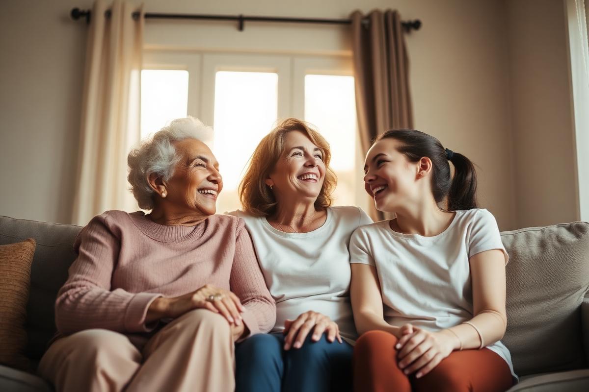Three generations of a family gathered around a Sunday lunch table